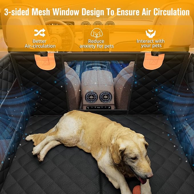 Large Dog Car Seat, Back Seat Extender for Dogs with Hard Bottom | Waterproof Medium Carseat for Dogs with 3 Mesh Windows, Pet Seat Cover for Cars, Trucks and SUVs