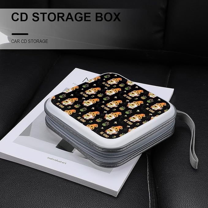 CD Protective Case Sunflower Gnome 40 Capacity DVD Holder Wallet | Hard Plastic Disc Storage Binder Be Kind Sunflower Gnome, Sturdy Zipper, Portable Carry Handle for Home Travel