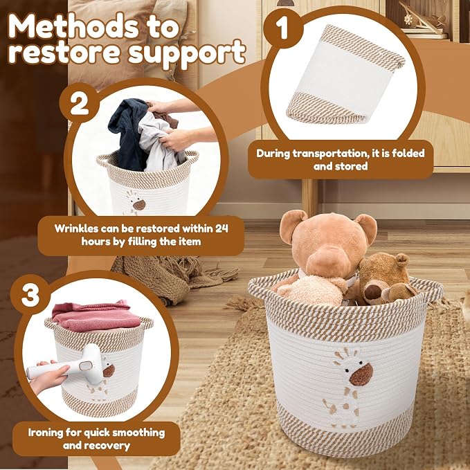 Storage Baskets for Organizing, 11” Woven Cotton Rope Storage Bin for Kids Dog Toy Organizer Clothes Hamper for Nursery Laundry, Blanket Basket for Living Room Decor Toy Basket(Style 2)