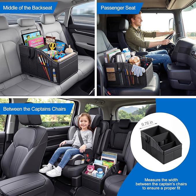 WHHMK Sturdy Leather Car Storage Support Up to 33 LB of Weight, Black | Car Backseat Organizers, Front Seat Organizer, Floor Organizer and Storage Used for SUV Truck Toy Snack Water Bottle Holder