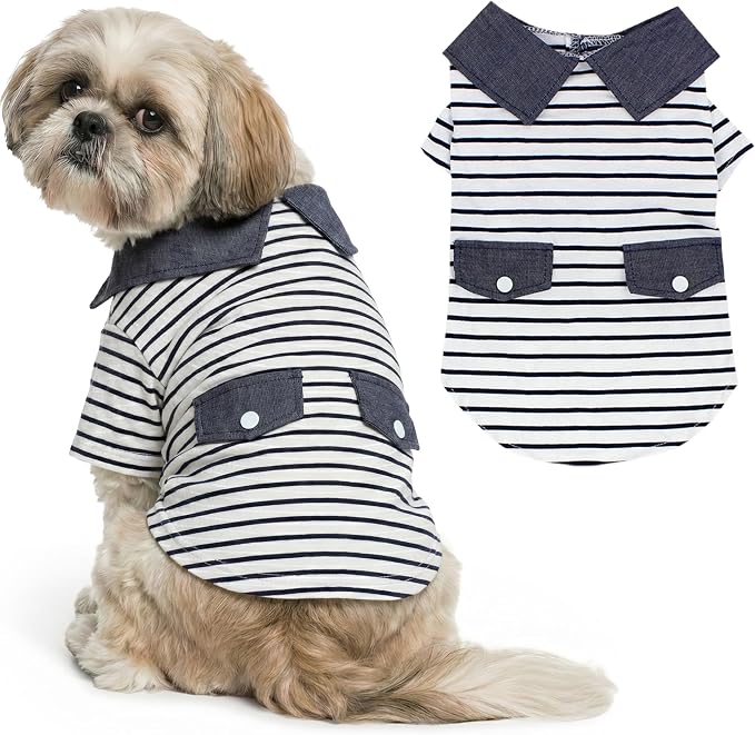 Parisian Pet Preppy Boy Polo Dog Shirt – Classic Cotton Pet Apparel with Collar - Soft Breathable Puppy T-Shirt - Cute Trendy Dog Clothes - Ideal Summer Clothes for Medium Dogs - Shirts for Dogs Boy