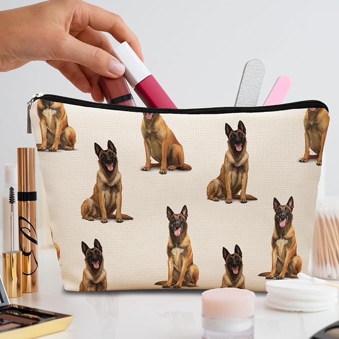 Belgian Malinois Dog Makeup Bag, Belgian Malinois Lovers Gifts Cosmetic Bag for Women, Dog Mom Lovers Owner Gifts for Women Christmas, Pet Lover Gift Zipper Travel Makeup Pouch for Purse