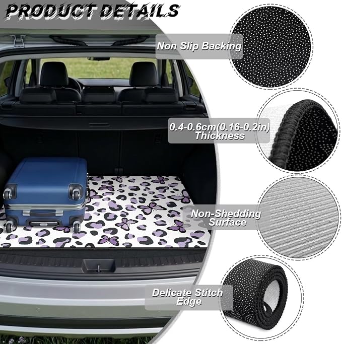Leopard Print Pet Friendly Car Trunk Mat 29" x 39", Butterfly Pattern Non Slip Cargo Liner for Cars Trucks, All Weather Washable Durable Rear Trunk Liners