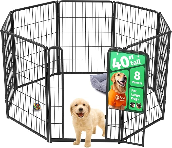 FXW Homeplus Indoor Dog Playpen, 40" H, 8 Panels, for Medium & Large Dogs | Stress-free play, Heavy-duty, Semi-open design, Easy setup, Threshold-free gate, Expandable, Patented