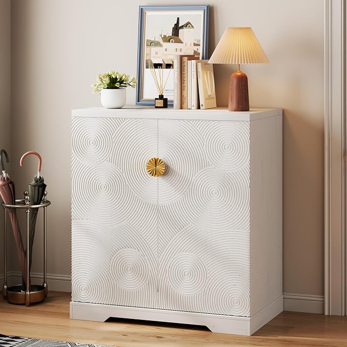 Vlsrka Shoe Storage Cabinet with Doors and 6 Tier Rotating Shelves, White | Suitable for 18 Pairs Shoe Organizer, Freestanding, Pull Out Shoe Rack, Wooden Entryway Cabinet for Hallway, Closet, Indoor