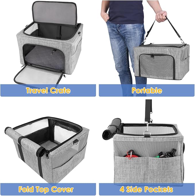 SlowTon Dog Car Seat - with Reinforced Metal Frame for Pets up to 15lbs | Safe Pet Car Seat with Safety Belt & Waterproof Pee Pad & Top Cover, Portable Collapsible Puppy Carrier Bag for Small Dogs