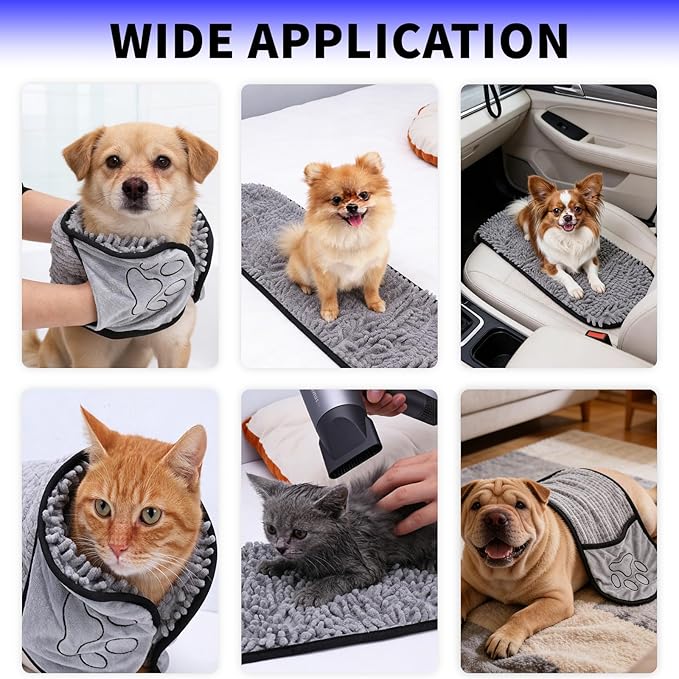 3PCS Dog Bath Kit,Dog Bath Brush | Dog Bath Gloves | Microfiber Dog Towel 26'' X 11'' Extra Soft Plush Chenille Dog Drying Towel to Dry Soggy Large Pets & Small Puppy (B-3 Kits)