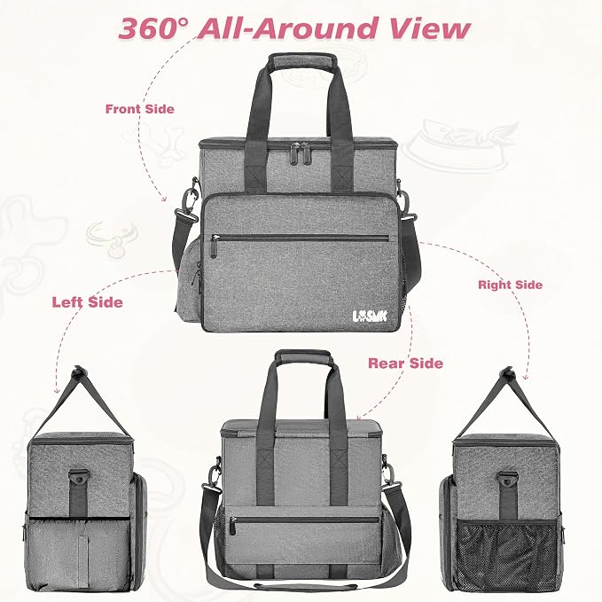 Dog Travel Bag, Large Pet Travel Set with Multi-Function Pockets | 2 Food Storage Containers, 2 Collapsible Bowls, 1 Feeding Mat for Pet Supplies, Road Trip Essentials, Weekend Camping, Grey