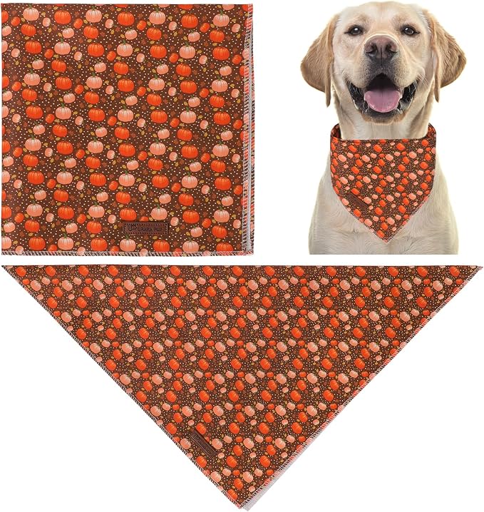 Fall Pumpkin Dog Bandana, Halloween Autumn Leaves Triangle Bid Scarf with Pumpkin Pattern, Cotton Pet Kerchief for Girl Boy Dogs or Cats, Cute Puppy Bandana Fancy for Dogs