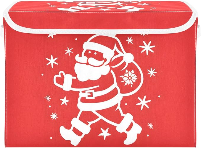 Santa Claus Fabric Storage Bins with Lid Foldable Storage Boxes 40L Baskets | Decorative Storage Boxes, 300D Oxford Cloth, Hollow Board Frame, Flip Top Velcro Lid, 16.5x12.6x11.8 inch, Collapsible Design