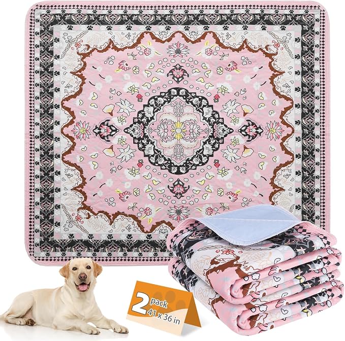 Washable Pee Pads for Dogs, 2 Pack Super Absorbent Reusable Puppy Training Pads Waterproof, Nonslip and Leak-Proof Dog Pee Pads, Large Pet Mats Whelping Pads for Floor, Crate, Couch, 36"x41"