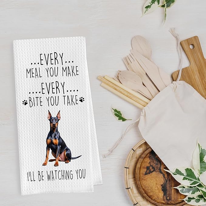 Funny Doberman Dish Towels Set - Funny Doberman Gifts Decorative Waffle Kitchen Towels, Doberman Hand Towels, Doberman Tea Towels, Doberman Gifts (16×24 Inches, Set of 2)