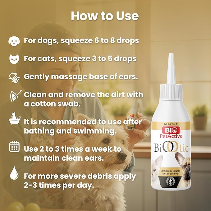 Bio PetActive BioOtic Ear Cleaner for Dogs and Cats | 3.38 fl oz