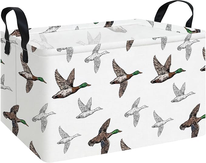 Rectangular Storage Basket Nursery Toy Organizer Mallard Duck | Storage Bin Foldable Canvas with Handles for Organizing Home Kitchen Children Toys Office Closet Shelf Baskets