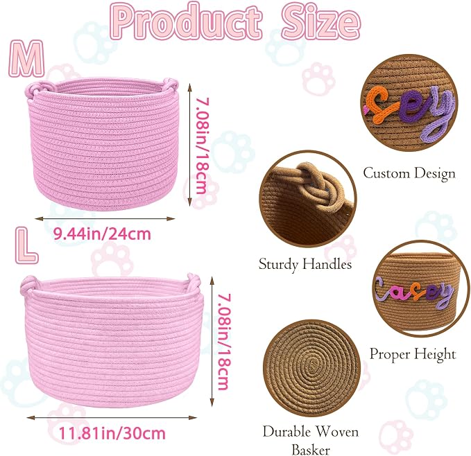 Personalized Dog Cat Toy Basket with Name Custom Pet Puppy Gift Baskets Customized Storage Organizer Bin for Clothes, Blankets, Diaper Caddy