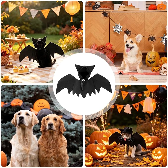 Bat Costume for Cats with Hat, Cute Realistic Felt Dress Up Accessories | Festival Dog Apparel Party Props for Holiday Party Celebration Cosplay Walking Daily Wear