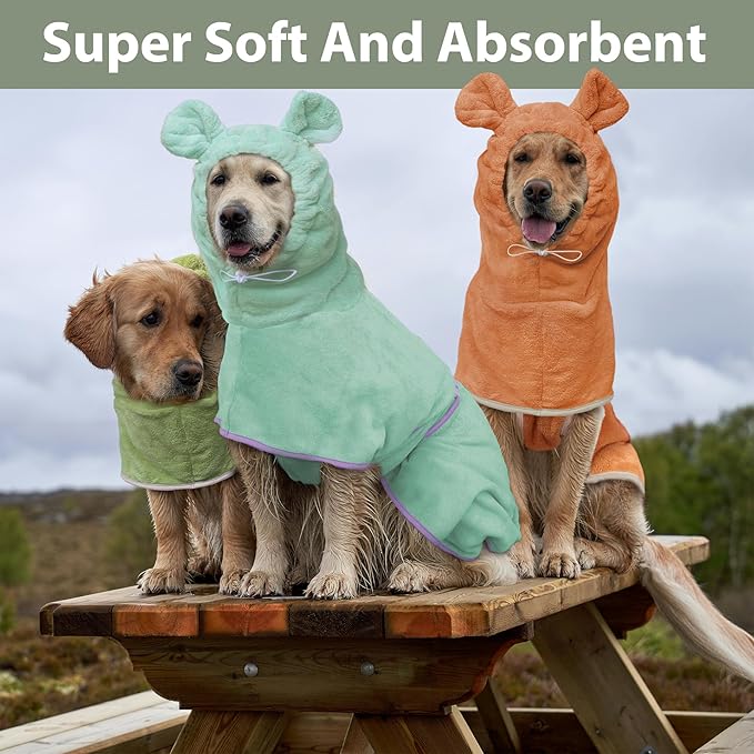 Dog Bathrobe Super Absorbent Towel Robe - Microfiber Bath Towels Fast Drying Coat for Dogs, Cute Dogs Clothes Adjustable Collar & Belly Strap Warm Keeping Hooded Dog Towel (Grey, Small)