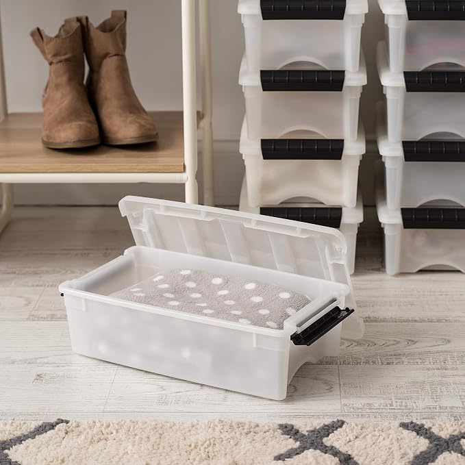 IRIS USA 10-Pack 6 Quart Storage Bins with Lids, Pearl | Conceals contents for a clean look. Ideal for shoes, photos, documents, and small essentials. Nestable design saves space