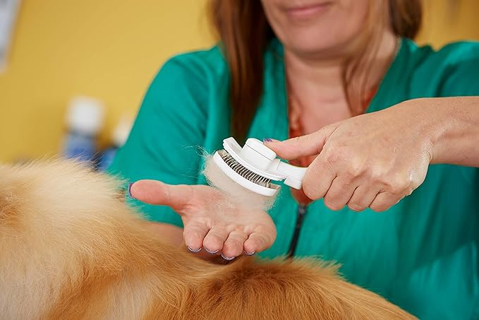 Andis 40160 Self-Cleaning Animal Slicker Brush - Grooming Brush for Pet Deshedding Fur - Reduces Shedding Up to 90%, Removes Tangles, Dirt & Loose Hair - Ideal Gift for Pet Lovers – White,Silver