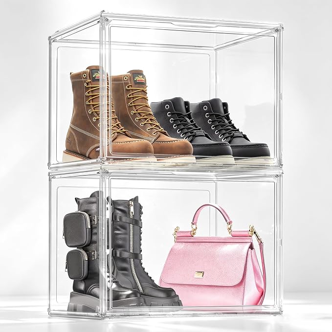 1 Pack Oversized Acrylic Boot Display, Clear Display Box for Boots&Handbags | 17.7 x 13 x 13 in XXX-Large PET box for boots, bulky sneakers, handbags and larger closet items,display closet organization
