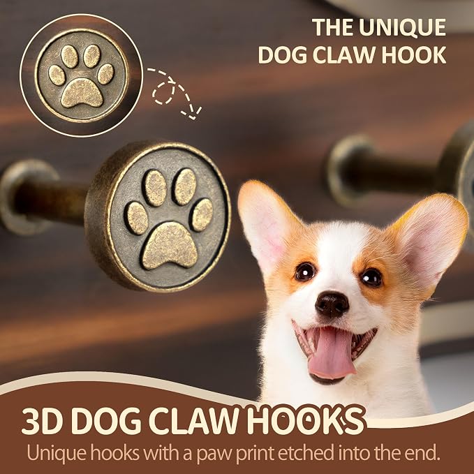 MTERSN Dog Leash Holder Wall Mount with Bone Shape, Entryway, Retro Brown