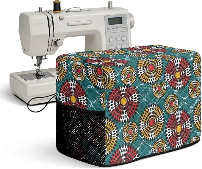 Sewing Machine Cover Polyester Febric Retro Dot Ethnic Flower | Dust Pet Hair Protection,Quilting Design,Fits Standard Singer,Brother Janome Machines,Protecting Decorating Your Sewing Space