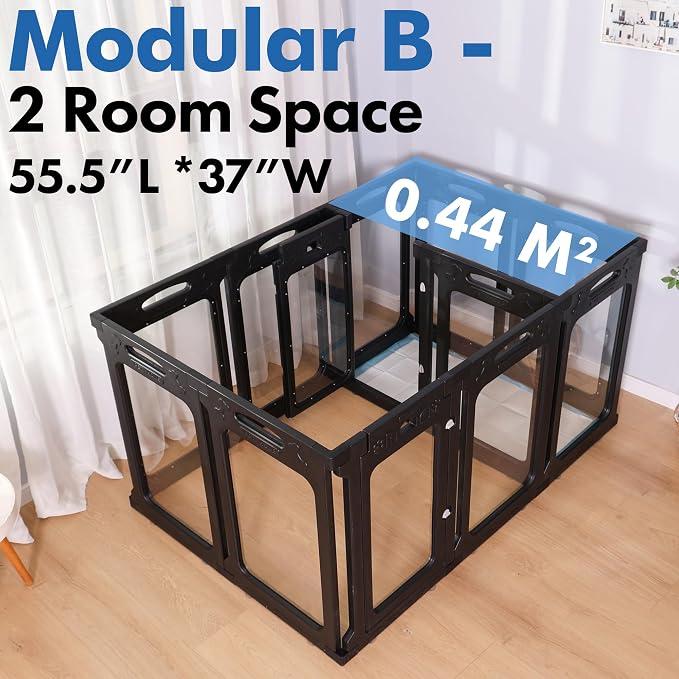 Clear Acrylic Indoor Dog Playpen, 24" H, 12 Panels, Black | Open View, Modern Home, No Climbing Bars, Tool-Free Setup, For Puppies & Small Dogs