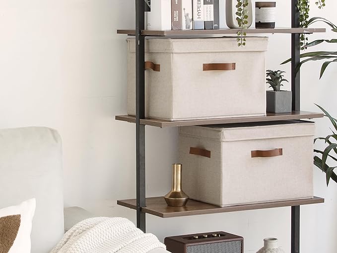 StorageWorks Fabric Storage Bins with Lids, Closet Storage Bins | Flip-Top Lid, 3 Handles, Collapsible, Stackable, for Clothes Blankets, Multi-Purpose, Large, Brown and Beige, 2-Pack