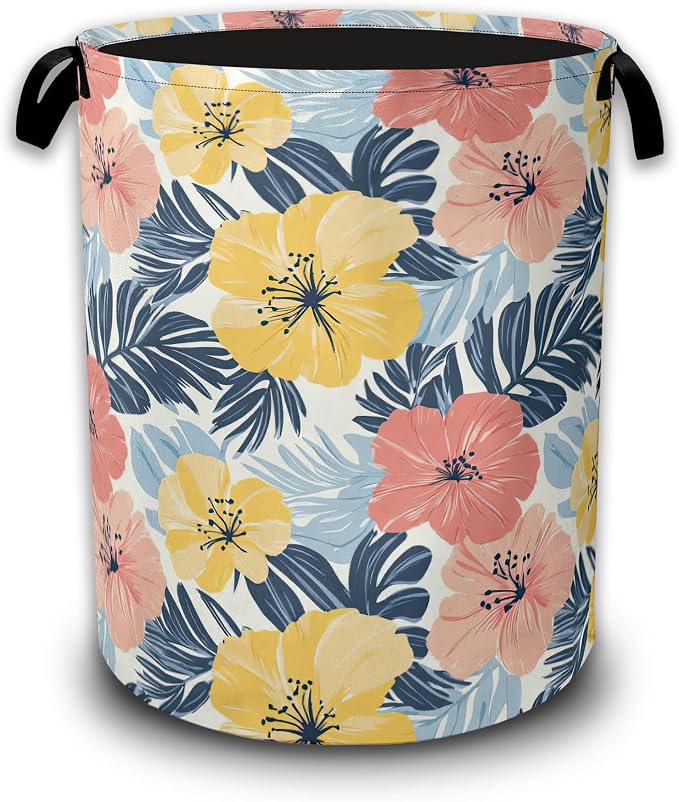 Hawaiian Laundry Basket,Waterproof Foldable Tropical Palm Leaves Laundry Hamper,Dirty Clothes Laundry Basket,Linen Bin Storage Organizer Collection 16" x 20.8"