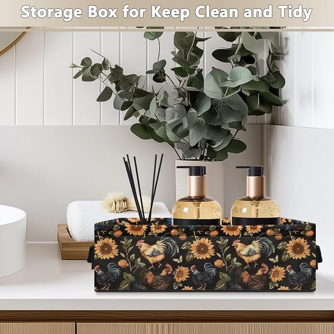 Rooster Toilet Paper Storage Baskets with Handle, Toilet Paper Organizer Bathroom Baskets for Organizing, Toilet Tank Topper Paper Basket Bathroom Decor