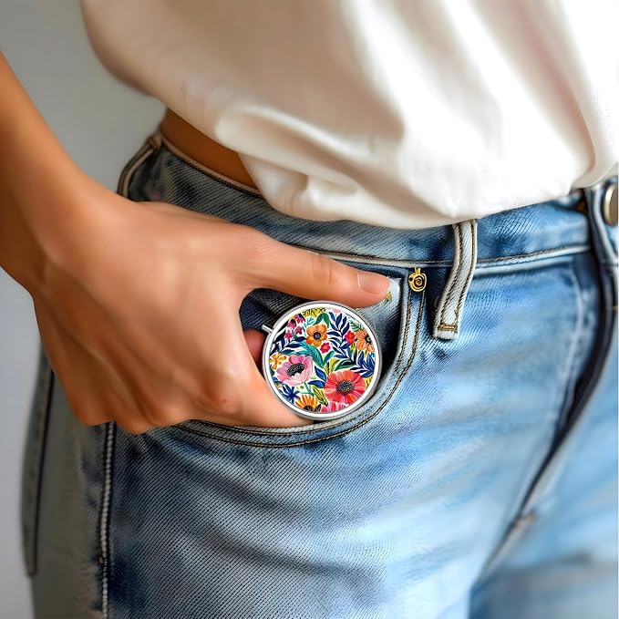 Pill Box-3 Compartment Small Pill Case for Purse & Pocket Mini Metal Pill Holder Travel Pill Container to Hold Supplements Vitamins BPA-Free (Garden Flower)