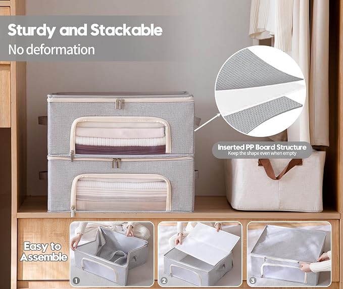 2-Pack Cashmere Sweater Storage Bags for Wool with Cedar Blocks, Grey | Breathable Cashmere/Wool Garment Storage, Mesh Window, Rigid PP Support, Cedar Protection, Foldable Closet Clothes Storage