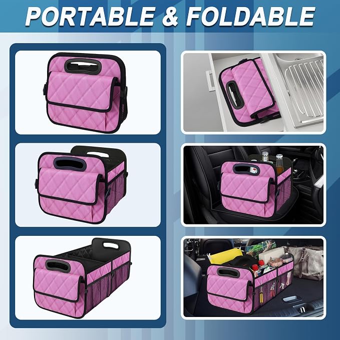 Deosk Car Trunk Organizer for SUV, Car Organizers and Storage with Reinforced Handles, Car Accessories for Women/Men 50L Waterproof Polyester Trunk Organizer(Medium,Pink)