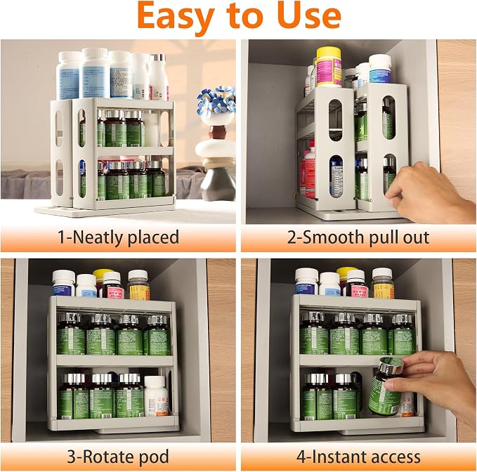 Dutiplus Medicine Organizer 2 Three-Decker Shelves Cabinet Storage Rack Organizer for Holding Vitamins, Supplements Cosmetics (9”H x 5.8”W x 10.4”D) (Natural White)