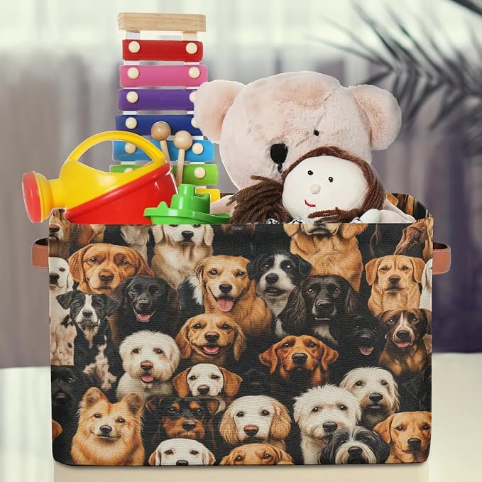 Cute Dogs Puppy Storage Boxes Theme Storage Nursery Baskets with Handle Closet Collapsible Organizer Shelf Bins for Book Cloth 15 X 11 X 9.5 IN