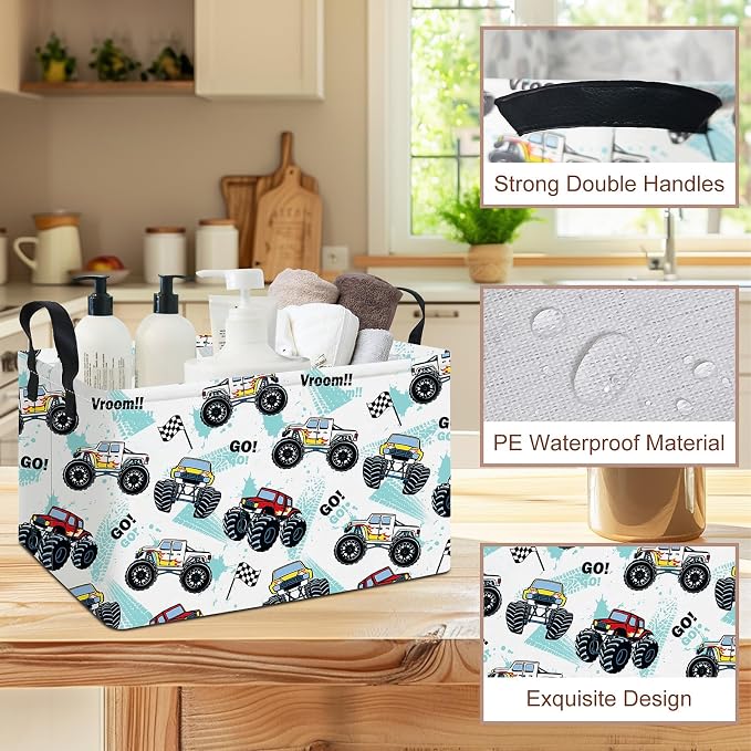 Rectangular Monster Truck Storage Basket | Gifts Bag for Toys,Books,Clothes,Gifts,Pets-Perfect for Home,Office,Nursery,Dorm,Shelf