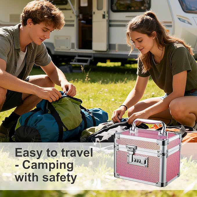 Medicine Lock Box with 3-Digit Combination Lock – Pink Lockable Storage Box for Medication, Small Lock Box for Valuables, 7" Locking Medicine Box, Lock Box for Home Travel Dorm