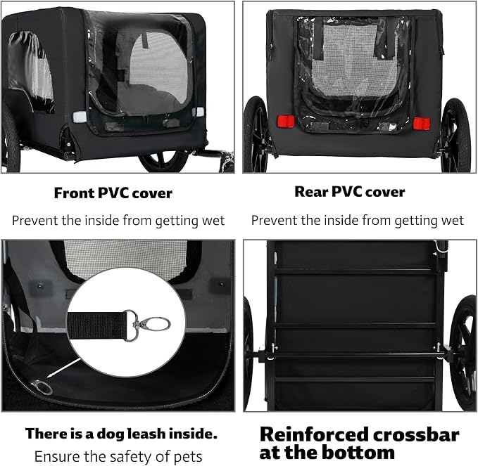 KEIKI Dog Bike Trailer with Built-in Leash, Pet Stroller Cart Bicycle Carrier, Easy Folding Cart Frame with Front Caster & 16" All-Terrain Wheels & Universal Hitch, Supports up to 66 lbs
