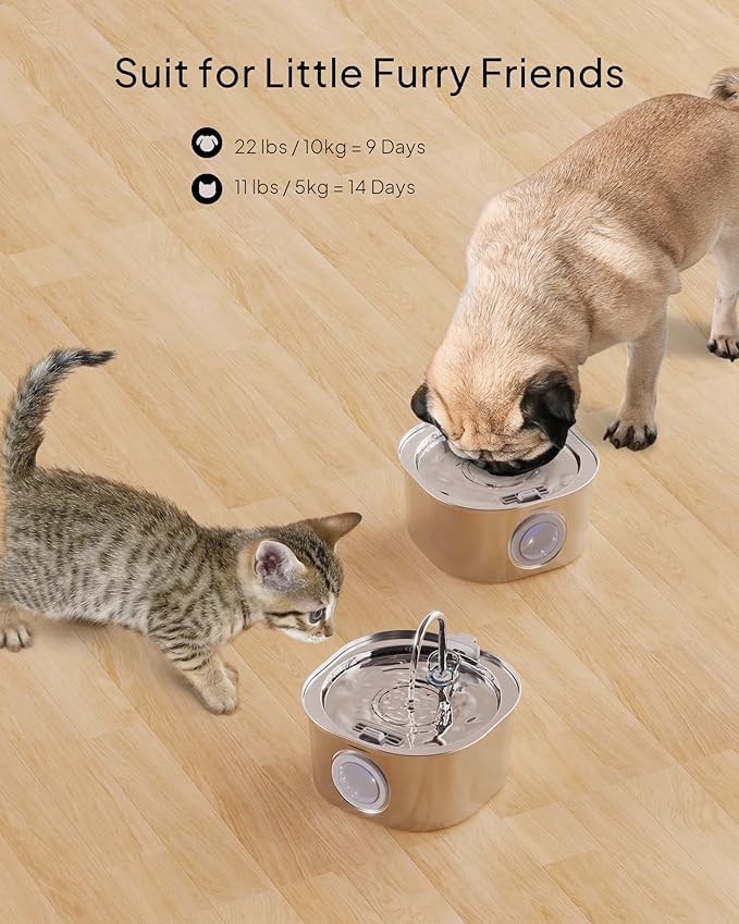 PEKTACO Stainless Steel Cat Water Fountain, 3.2L/108oz Cat Water Dispenser with Quiet Water Pump, Dishwasher Safe Pet Drinking Fountain for Cats