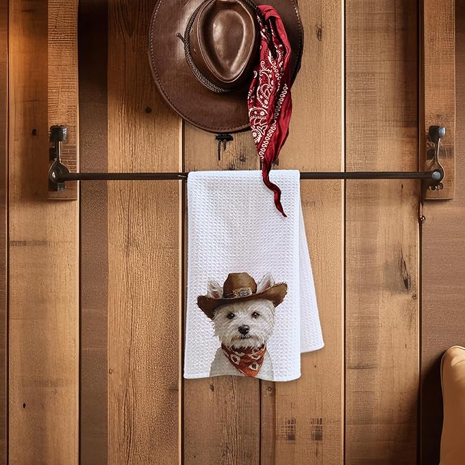 Cabana Bro West Highland White Terrier Gifts Kitchen Towels, Cowboy Westie Gifts Women Men Decorative Hand Towels for Bathroom, Funny Western Cowboy Westy Dish Tea Towels for Kitchen, 16x24 Inch