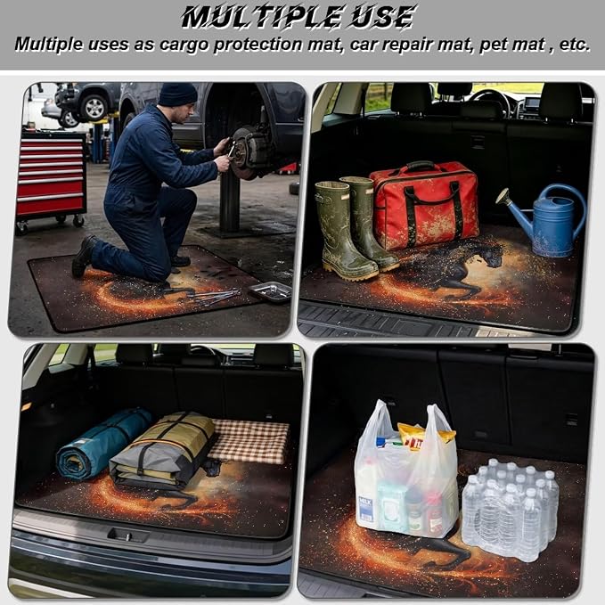 Universal Car Trunk Mat Black Horse Cargo Liners All Weather Trunk Protection Cargo Liner Rear Trunk Liner Floor Mats for Most Cars SUV Vehicles