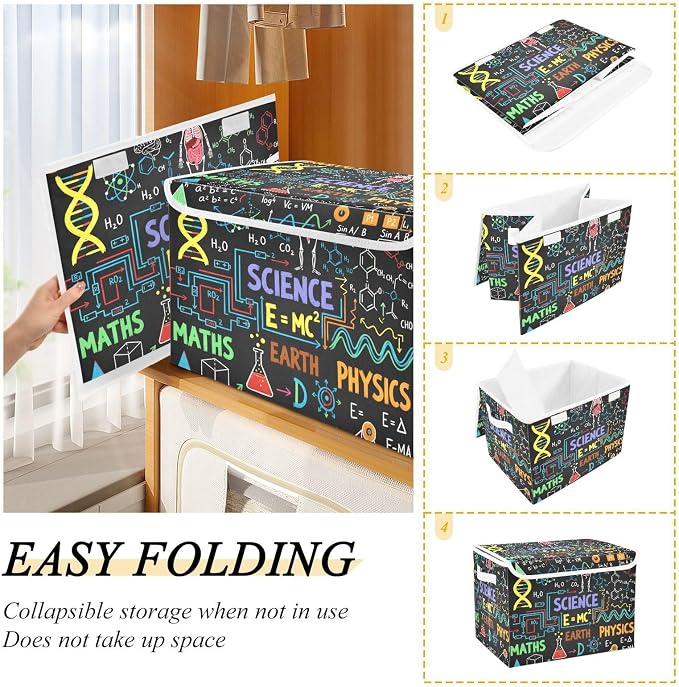 Math Study Fabric Storage Bins with Lid Foldable Storage Boxes 40L Baskets | Decorative Storage Boxes, 300D Oxford Cloth, Hollow Board Frame, Flip Top Velcro Lid, 16.5x12.6x11.8 inch, Collapsible Design