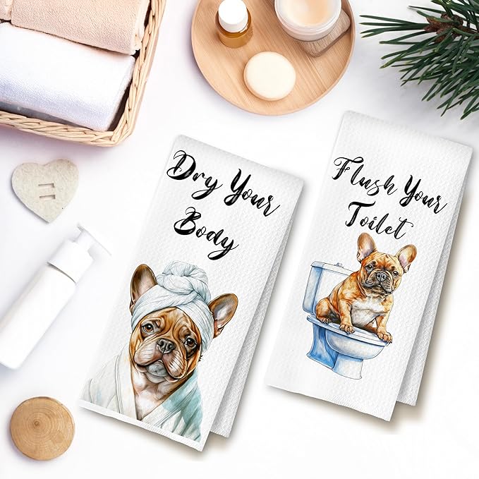 Funny French Bulldog Hand Towels for Bathroom Washroom, Dog Bathroom Decor, Gifts for French Bulldog Lovers, Frenchie Mom Gifts Hand Towels, 16x24 Inch Set of 4