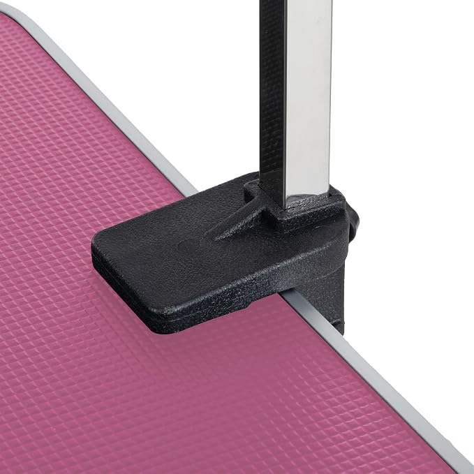 42" Pet Dog Grooming Table, Foldable Stainless Steel Frame Pet Drying Grooming Table Up to 330lbs, Professional Bathing Desk for Dogs at Home with Adjustable Overhead Arms, Noose, Mesh Tray, Pink