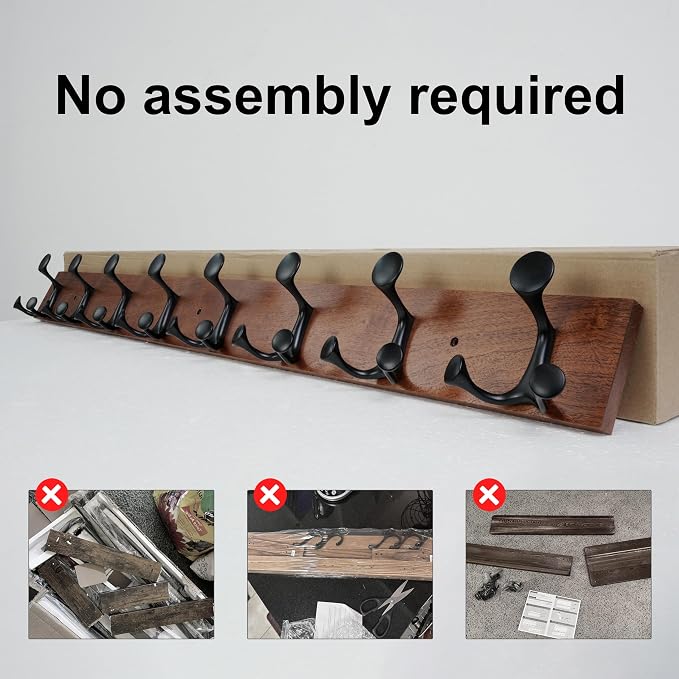 SKOLOO 43-Inch Wood Coat Rack Wall Mount with 8 Triple Hooks - Ideal for Family Entrances, Classrooms, and Pet Supplies Storage - Perfect Coat Hooks for Wall,Mahogany (Sapele)