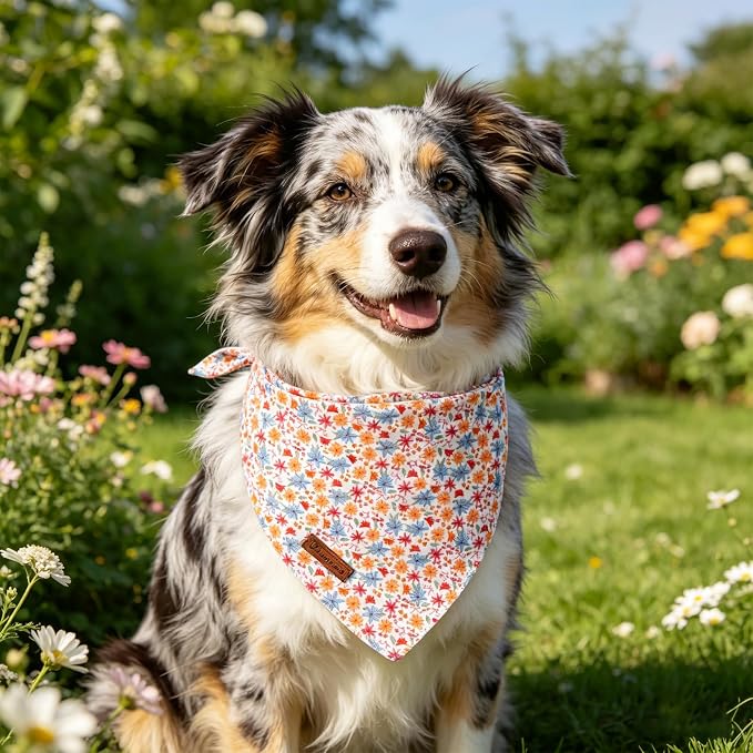 Spring Summer Dog Bandana, Floral Puppy Bandana for Small Medium Dog, Cotton Flower Pet Triangle Bid Scarf Kerchief for Girl Boy Dogs or Cats
