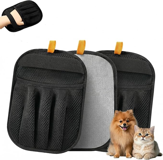 2Pcs Pet Hair Removal Glove, Upgraded Five-Finger Electrostatic Cat Brush & Dog Brush for Laundry, Couch, Carpet, Car Seat | Reusable Pet Hair Remover Tool