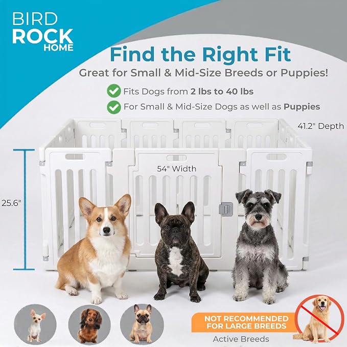 BIRDROCK HOME Pet Playpen with Door | 12 Panel | Strong Plastic | Puppy Safety Fence Pen Playpen | Non-Slip and Secure Dog Gate | White | 13-Panel Durable Plastic Playpen for Puppies and Small Dogs, Pet Pen with Non-Slip Suction Cups, Indoor/Outdoor Pe...