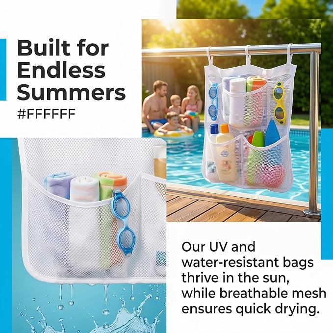 3 Pieces Pool Storage Set for Above Ground Pool Accessories, Hanging Pool Organizer Bags for Pool Noodles, Large Floats, Toys, Sports Balls, Towels & Beverages