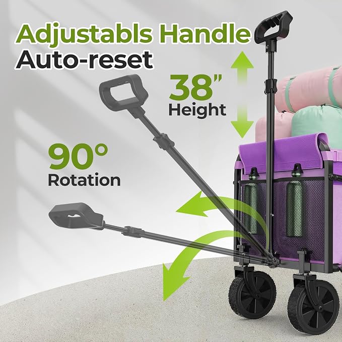 Purple Small Collapsible Wagon Cart, Lightweight Folding Utility Cart with Wheels, 220lbs Capacity Portable Grocery Cart for Sporting Events, Garden, Shopping (Purple)
